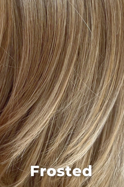 Color Swatch Frosted  for Envy wig Ophelia Human Hair Blend.  Creamy blonde with cool undertones and warm beige blonde tips.