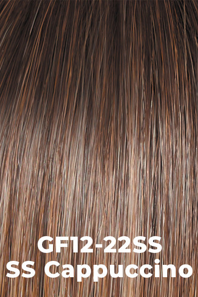 Gabor Wigs - Jaw Dropper - SS Cappuccino (GF12-22SS). Light Caramel Brown blended with Platinum Blonde highlights and Dark roots