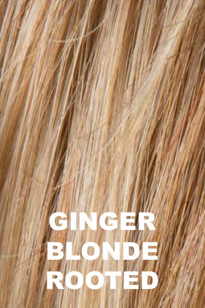 Ellen Wille - Rooted Synthetic Colors - Ginger Blonde Rooted. Light Honey Blonde, Light Auburn, and Medium Honey Blonde Blend with Dark Roots.