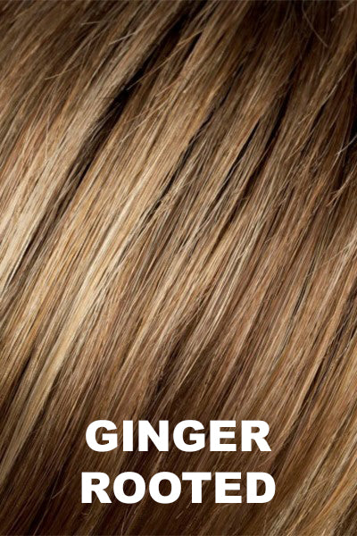 Ellen Wille - Rooted Synthetic Colors - Ginger Rooted. Light Honey Blonde, Light Auburn, and Medium Honey Blonde Blend with Dark Roots.