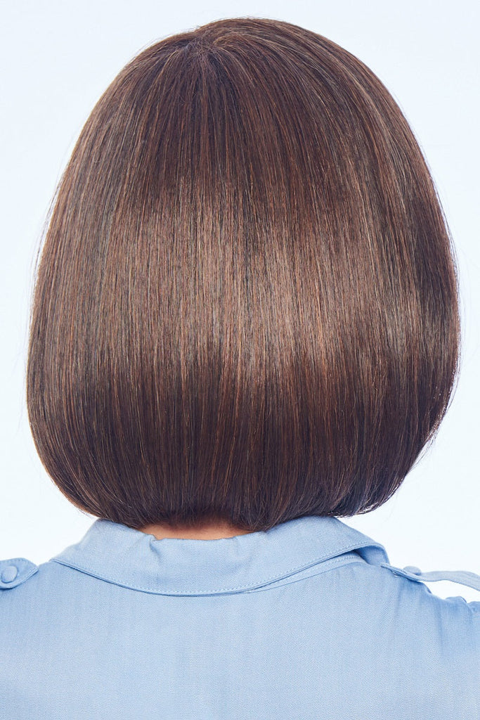 Back view of the straight, medium length bob. 