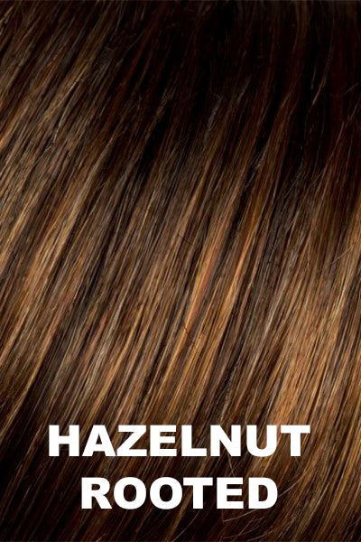 Ellen Wille - Rooted Synthetic Colors - Hazelnut Rooted. Medium Brown base with Medium Reddish Brown and Copper Red highlights and Dark Roots.