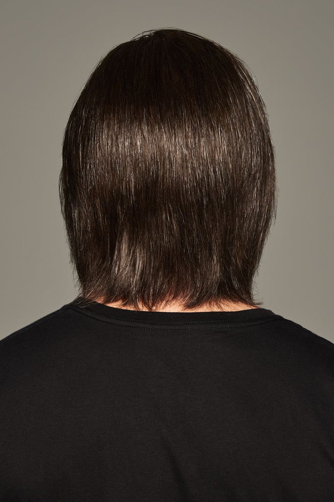 Model wearing HIM men's wig Sharp back view 6.