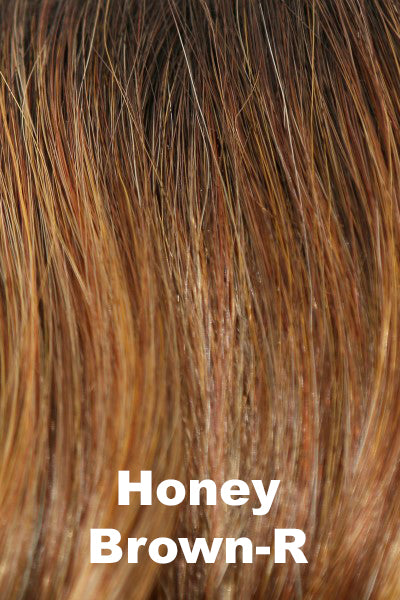 Noriko - Shaded Synthetic Colors - Honey Brown-R. Dark Roots on a Honey Brown Base with Caramel Highlights.