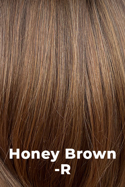 Amore - Shaded Synthetic Colors - Honey Brown-R. Dark Roots on a Honey Brown Base with Caramel Highlights.