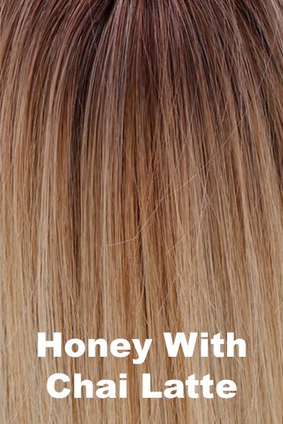 Belle Tress - Synthetic Colors - Honey w/ Chai Latte. A blend of Sienna Brown and cool medium brown root with mixture blend of honey blonde, light blonde, smoky blonde with a hint of pure blonde. (Rooted Color).