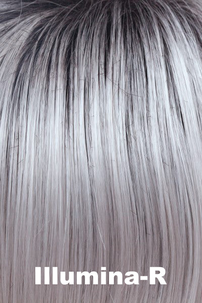 Orchid - Synthetic Colors - Illumina-R. Soft ash platinum and pure white with dark brown roots.