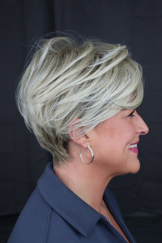 Side profile of model wearing the color Palm Springs Blonde.