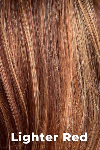 Color Swatch Lighter Red for Envy wig Kenya.  Auburn red base with bright copper and golden strawberry blonde highlights.