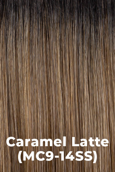 Kim Kimble Wigs - Leilani - Caramel latte (MC9/14SS). Medium Warm Blonde base with Dark Brown roots.