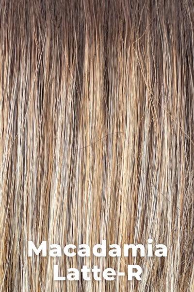 Belle Tress Wigs - Zaragoza (CT-1059) - Macadamia Latte-R Average. Medium brown roots that fade into light auburn, platinum and honey blonde highlights. 