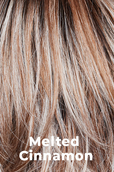 Color Melted Cinnamon for Noriko wig Beau (#1727). Medium brown root with cinnamon blonde base and icy blonde ends.