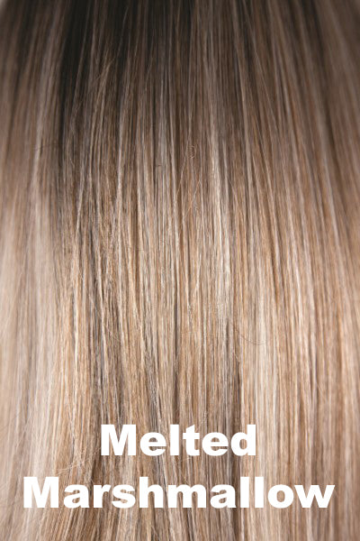 Amore Wigs - Rohan (#2589) - Melted Marshmallow. Dark Brown root, Golden Strawberry Blonde base, with a cool blonde tip - Ombre look.