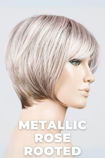 Ellen Wille Wigs - Beam - Metallic Rose Rooted. Pearl Platinum and Pure White with Darkest Brown and Rose Pink Blended throughout with Shaded Roots.