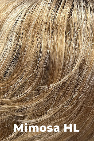 TressAllure - Synthetic Colors - Mimosa HL. Dark Brown Roots on Light Reddish Brown w/ Pale Champagne Blond Highlights.