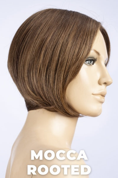 Ellen Wille Wigs - Promise Mono Part - Human Hair Blend wig with Dark and Medium Brown Blended with Light Auburn Brown and Dark Strawberry Blonde with Shaded Roots