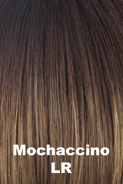 Rene of Paris - Shaded Synthetic Colors - Mochaccino-LR. Longer Dark Root with Light Brown base with Strawberry Blonde highlights Roots on Nutmeg.