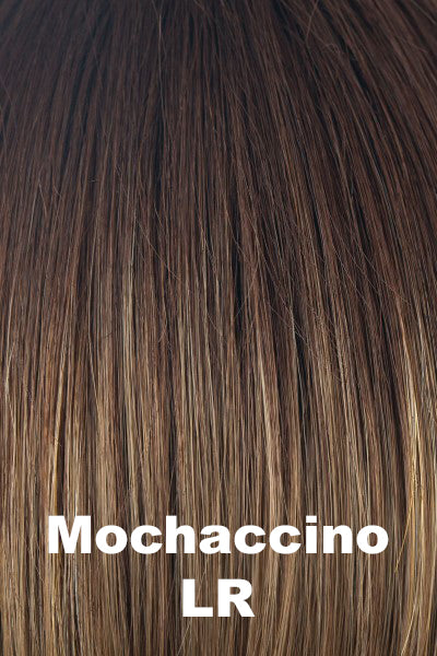 Amore - Shaded Synthetic Colors - Mochaccino-LR. Longer Dark Root with Light Brown base with Strawberry Blonde highlights Roots on Nutmeg.