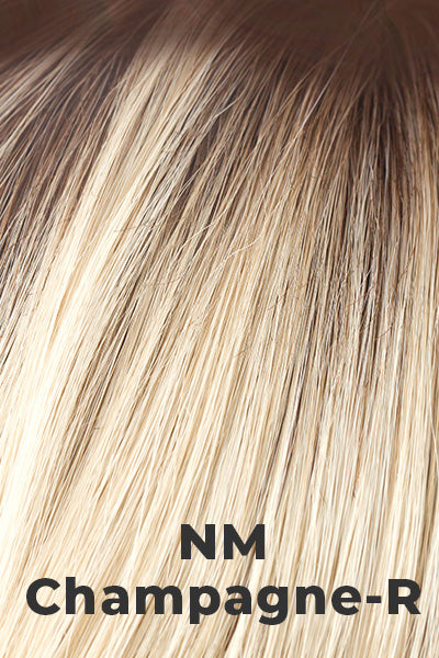 Noriko - Natural Movement Synthetic Colors - NM Champagne-R. Dark Brown Roots on Pale Champagne Blonde.