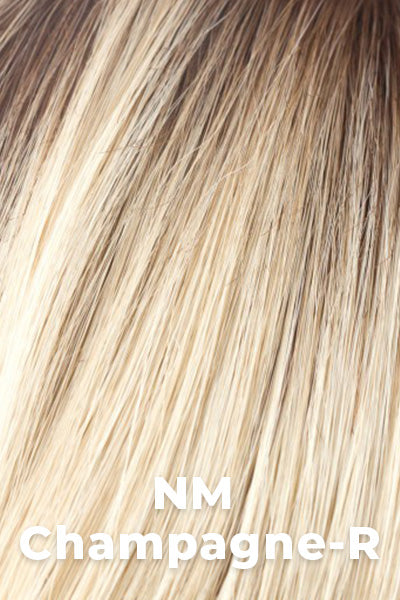 Amore - Heat Friendly Blend Colors - NM Champagne-R. Dark Brown Roots on Pale Champagne Blonde.