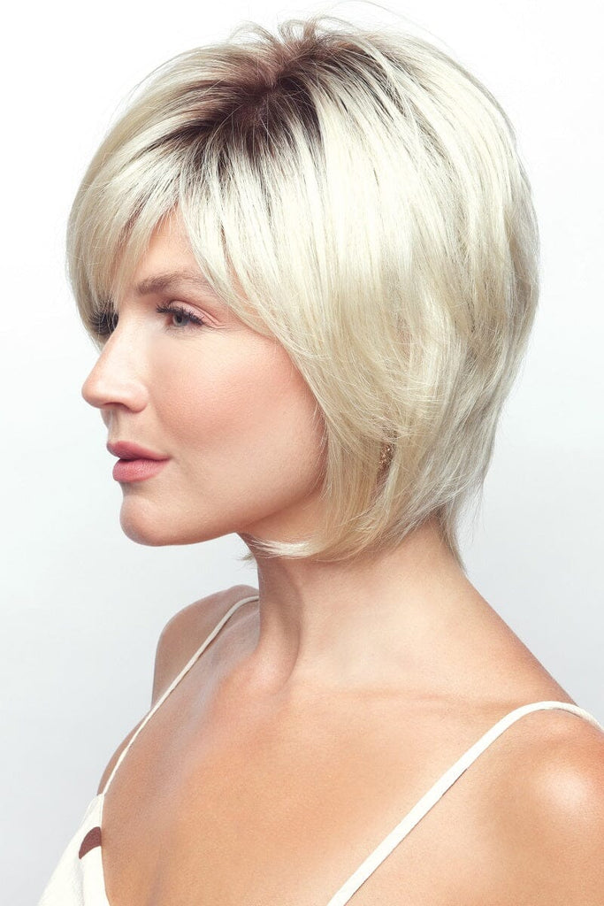 Model wearing the Noriko wig Reese Partial Mono #1697 4.