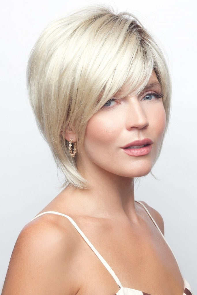 Model wearing the Noriko wig Reese Partial Mono #1697 3.