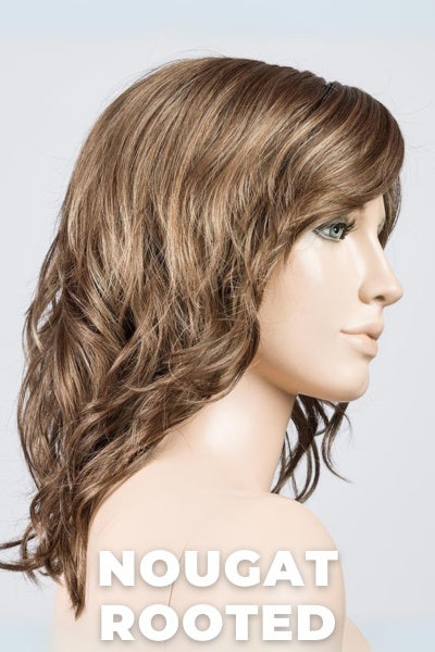 Ellen Wille Wigs - Beach Mono - Nougat Rooted. Medium-Light Ash Brown blended with Medium Honey Blondes, with Medium-Dark Brown Roots.