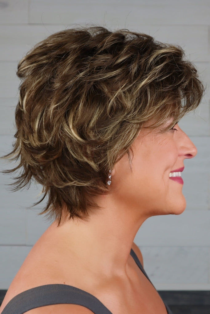 Side view of an edgy chopped bob.