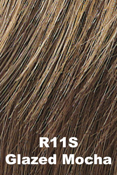 Raquel Welch Wigs - Dress Code - Glazed Mocha (R11S). Med Brown w/ Golden Blonde highlights on top.