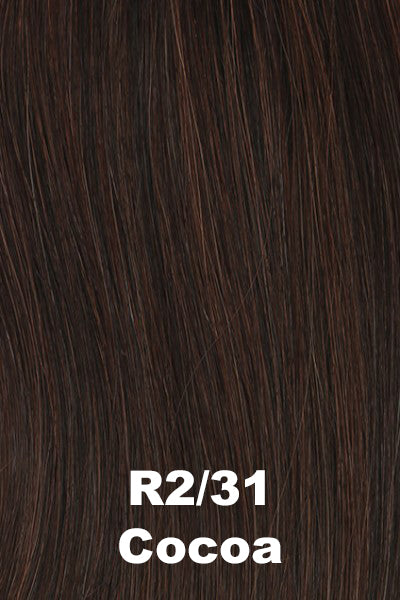 Raquel Welch - Human Hair Colors - Cocoa (R2/31). Dark Brown w/ warm Auburn highlights blended.