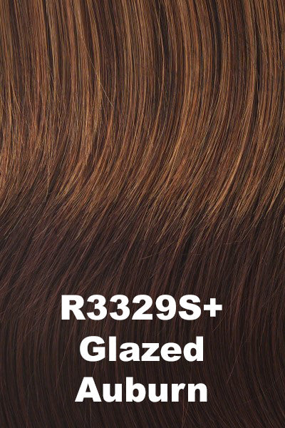 Raquel Welch Wigs - Dress Code - Glazed Auburn (R3329S). Rich dark Reddish Brown w/ pale Peach Blonde highlights.