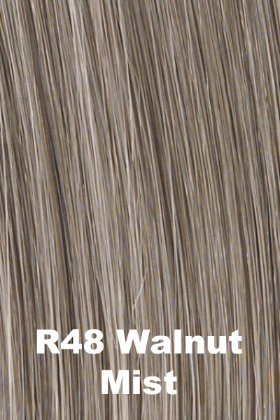Raquel Welch - Synthetic Colors - Walnut Mist (R48). Light Brown w/ 80% Gray in front graduating blend into 50% Gray in nape area.