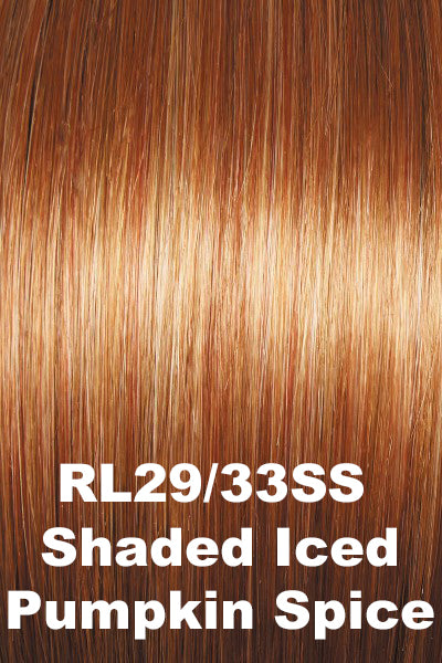 Raquel Welch - Shaded Synthetic Colors - Shaded Iced Pumpkin Spice (RL29/33SS). An Orange based med Red w/ blended Gold Blonde and Light Blonde highlights w/ warm med Brown Roots.