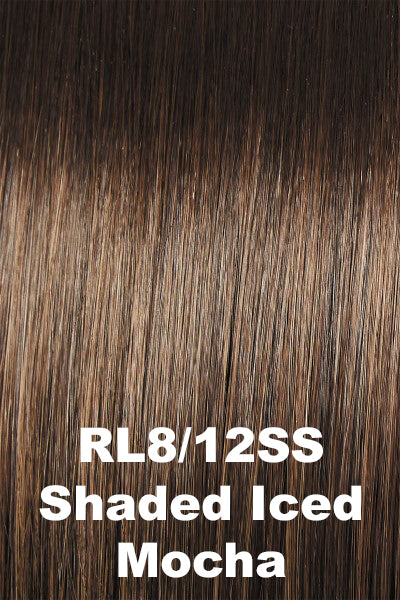 Raquel Welch Wigs - Straight Chic - Shaded Iced Mocha (RL8/12SS). Natural light Brown highlights on top of a medium Brown Base w/ subtle Brown Rooting.