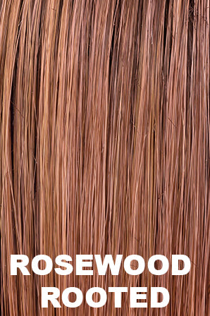 Ellen Wille - Rooted Synthetic Colors - Rosewood Rooted. Medium Dark Brown Roots that Melt into a Mixture of Saddle Brown and Terra-Cotta Tones with Dark Roots.