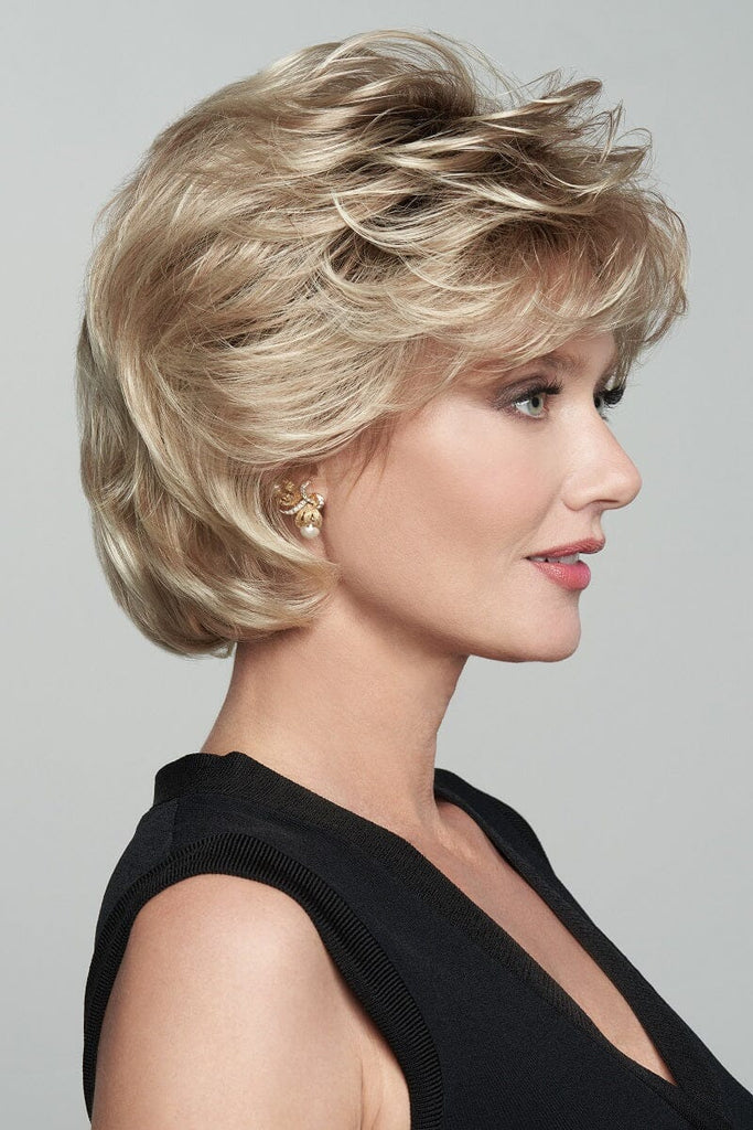 Model wearing Raquel Welch wig Salsa 2.