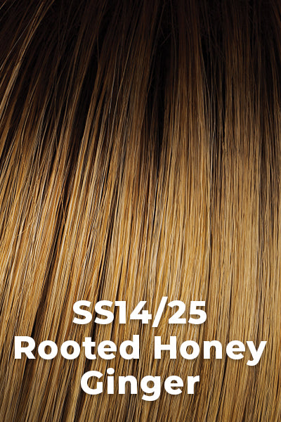 Hairdo - Synthetic Colors - Rooted Honey Ginger (SS14/25). Dark Golden Blonde w/ light Gold highlights and med Brown Roots.