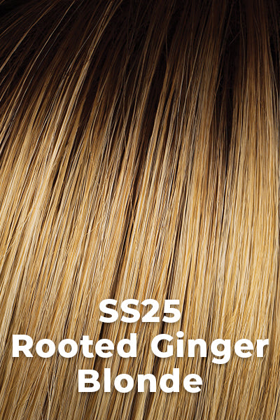 Hairdo - Synthetic Colors - Rooted Ginger Blonde (SS25). Rich Medium Brown root Ginger Blonde as the base with Golden Blonde highlights.