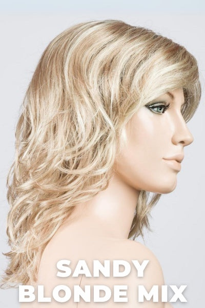 Ellen Wille Wigs - Beach Mono - Sandy Blonde Rooted. Medium Honey Blonde, Light Ash Blonde, and Lightest Reddish Brown Blend with Dark Roots.