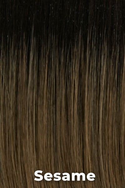 Mane Attraction - Sequel (#418) wig Mane Attraction Sesame Average.  Blend of Blondish Brown with a rooted crown.