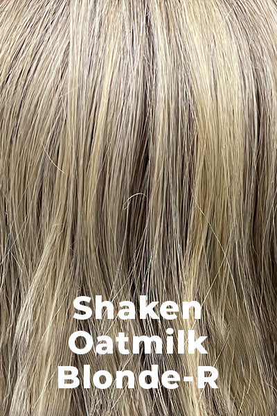 Belle Tress Wigs - Tory (LX-5019) - Shaken Oatmilk Blonde-R. Cool platinum blonde, light brown, and golden blonde blend with a dark brown root.