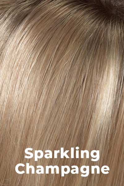 Color Swatch Sparkling Champagne for Envy wig Roxie.  Golden blonde base with champagne and pale blonde highlights and a chestnut brown rooting.