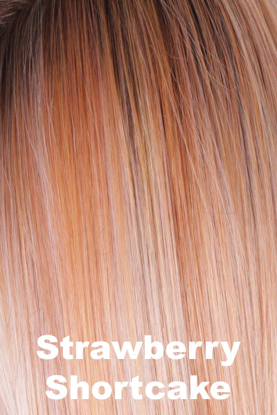 Belle Tress - Synthetic Colors - Strawberry Shortcake. Peach/Pink base with Pale Peach/Pink highlights and Light Brown roots.