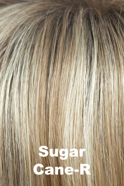 Color  Sugar Cane_R for Noriko wig Beau (#1727). Dark brown roots with a medium blonde base and caramel and dusty blonde lowlights and highlights.