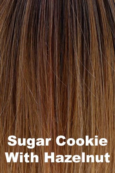 Belle Tress - Synthetic Colors - Sugar Cookie w/ Hazelnut. Rich dark chocolate root with a blend of golden blonde, honey blonde, natural medium blonde, and pure blonde highlights. (Rooted Color). 