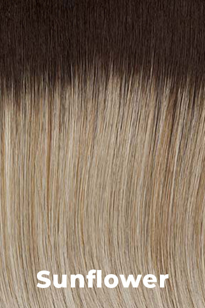 Mane Attraction - Synthetic Colors - Sunflower. Light Ash Blonde with Platinum Blonde highlights and Medium Brown roots.