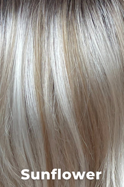 Mane Attraction - Sequel (#418) wig Mane Attraction Sunflower Average. Light Ash Blonde with Platinum Blonde highlights and Medium Brown roots.