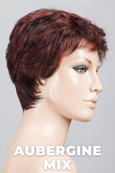 Ellen Wille Wigs - Yoko - Aubergine Mix. Darkest Brown with hints of Plum at base and Bright Cherry Red and Dark Burgundy Highlights.