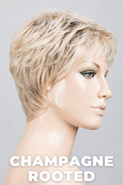 Ellen Wille Wigs - Yoko - Champagne Rooted. Light Beige Blonde, Medium Honey Blonde, and Platinum Blonde Blend with Dark Roots.